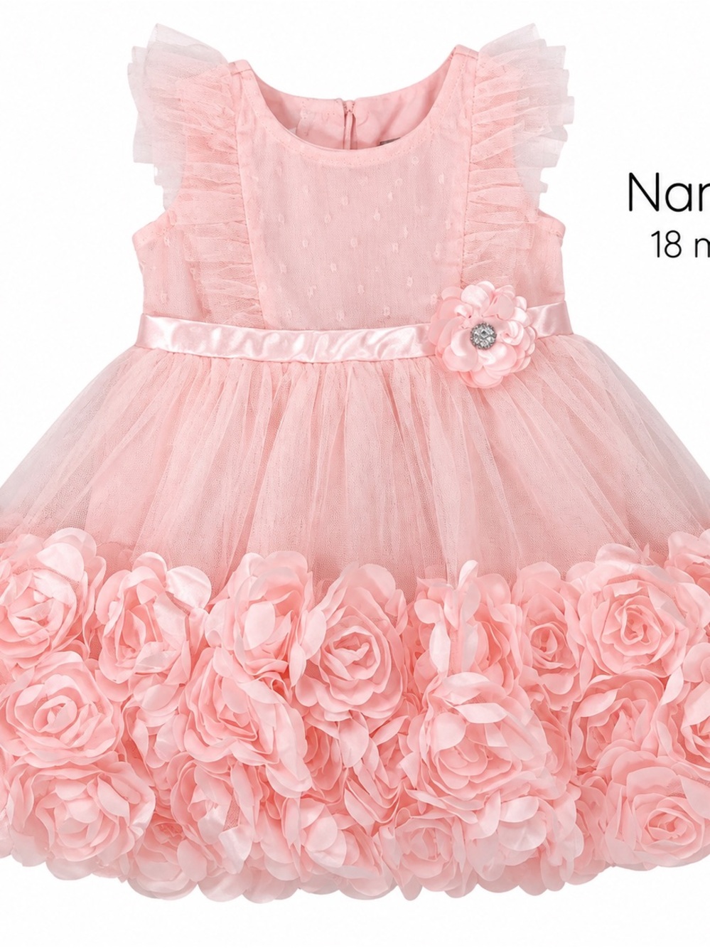 Nannette Blush Pink Rosette Tulle Party Dress for Girls